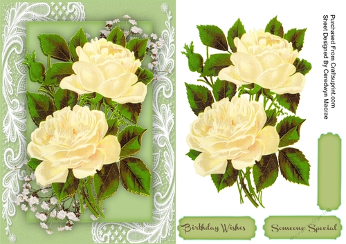 Beautiful Pale Lemon  Roses on Corner Lace 