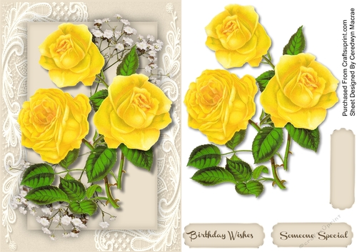 Beautiful Yellow Roses  on Corner Lace 
