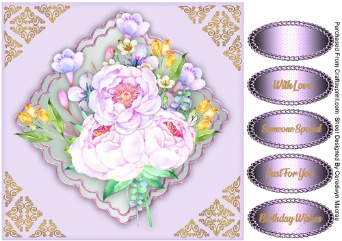 Lilac Spring Flowers on a scalloped mat 