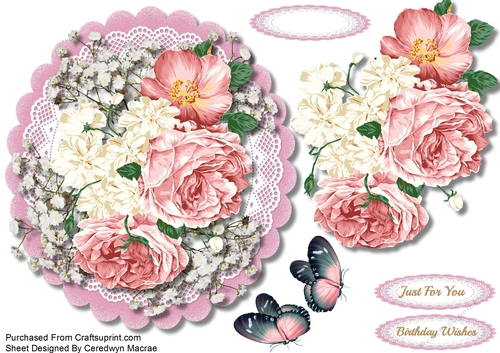 Pink and White  Roses on a Lace Mat 