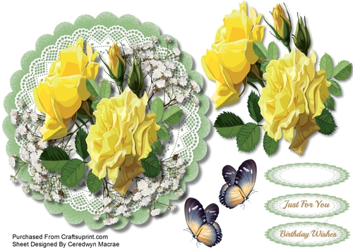 Yellow Roses on a Lace Mat 