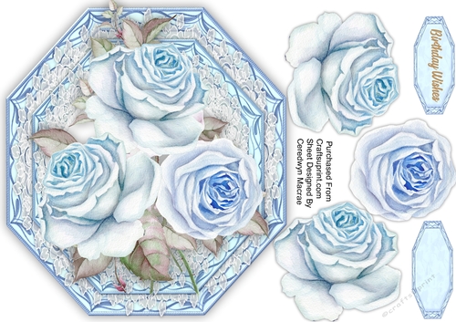 Blue Roses on a Octagonal Mat 