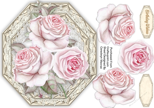 Pink Roses on a Gold Octagonal Mat 