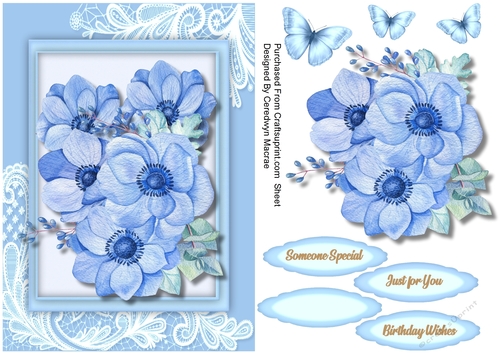 A5 Blue Anemones and Corner Lace 