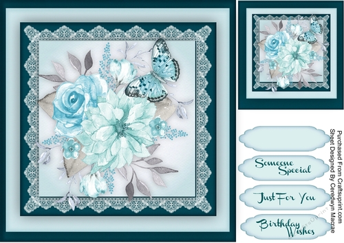 Aqua Roses and Butterfly 
