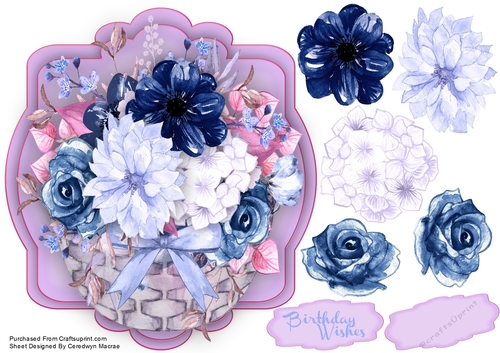 Beautiful Basket of  lilac and Navy Flowers 