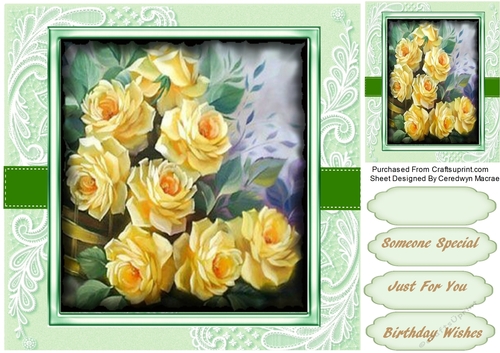 Beautiful Yellow  Roses on Corner lace 