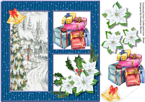 Christmas Triad , Presents and Poinsettias 