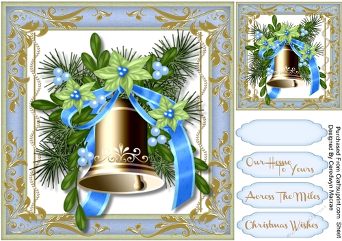 Beautiful Gold Bell and Blue Ribbon 