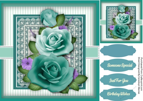 Beautiful Aqua Roses on lace 