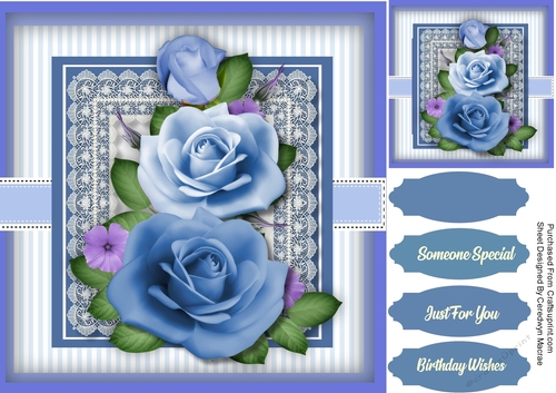 Beautiful Blue Roses on Lace 