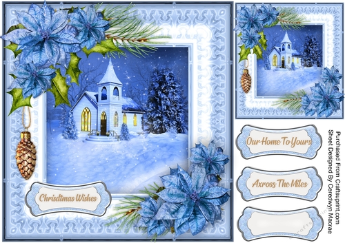 Christmas Blue Church at Night 3