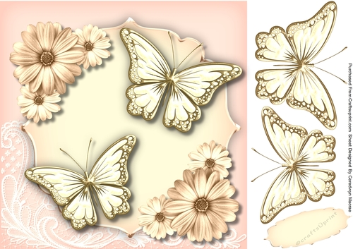 Beautiful Gold  Butterflys and Daisys