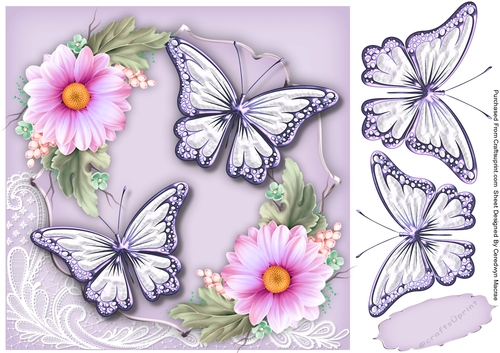Beautiful Lilac Butterflys and Flowers
