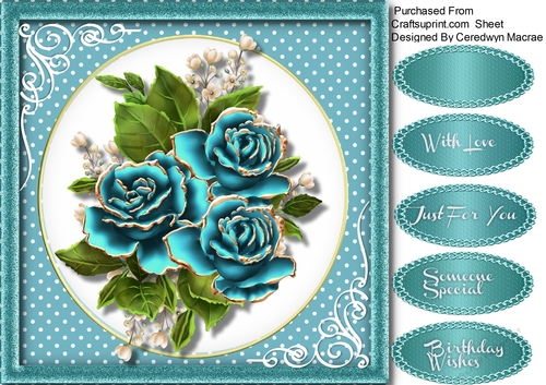 Beautiful Aqua Roses on polka dot mat 