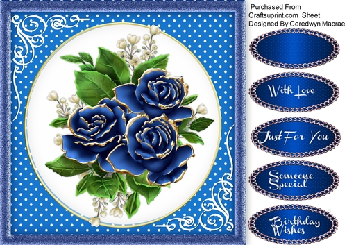 Beautiful Blue Roses on polka dot mat 