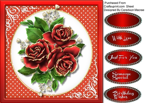 Beautiful Red Roses on polka dot mat 