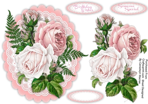 Beautiful Wedding Roses  on scalloped mat 