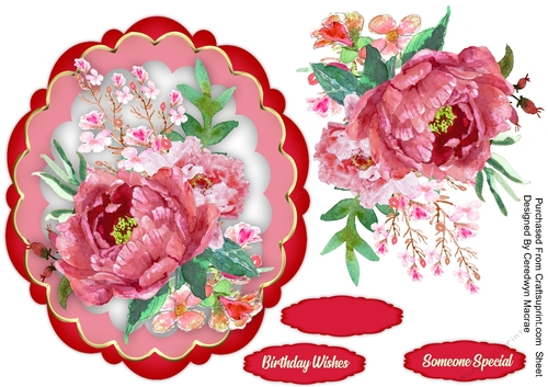 Beautiful Love Flowers on a Scalloped Mat 