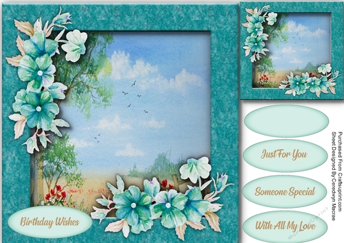 Aqua Scene With Flowers 