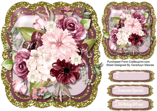 Burgandy  Glitter Topper and Roses 