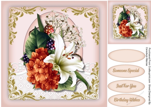 Beautiful  Lillies and Berrys  on lace 