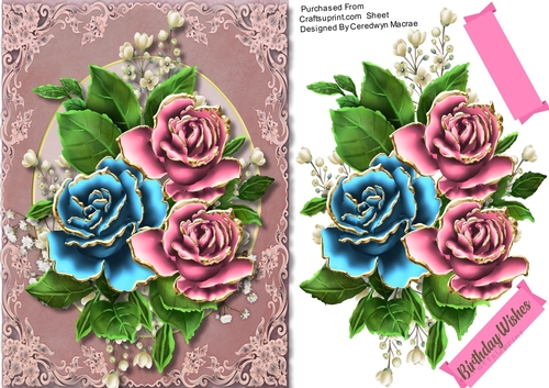 Beautiful Pink and Blue  Roses on lace 