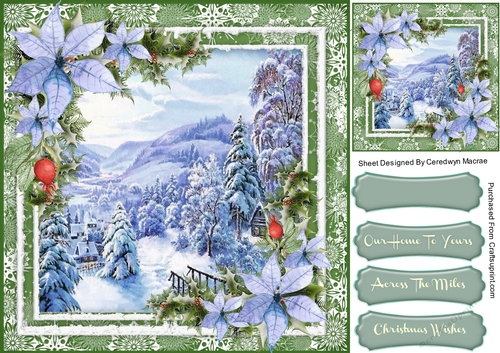 Christmas Cabin and Poinsettias