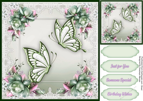 Beautiful Green Butterflys and  Roses 