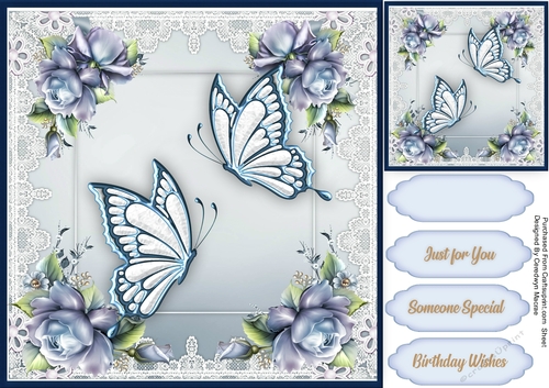 Beautiful Blue Butterflys and  Roses 