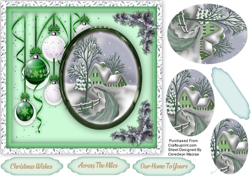 Green Baubles and Christmas Scene 