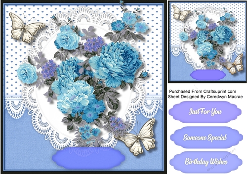 Blue Roses on   lace 
