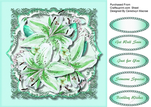 Beautiful Green Lillys on Ornate Mat 