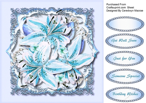 Beautiful Blue Lillys on Ornate Mat 