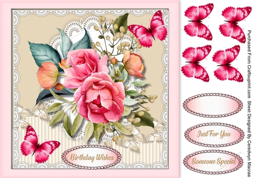 Deep Pink Roses and  Butterflys 