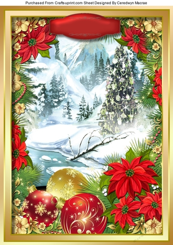 Baubles, Poinsettias and Christmas Scene 
