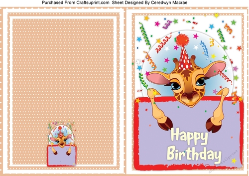 Print Cut and Fold, Happy Birthday Giraffe 