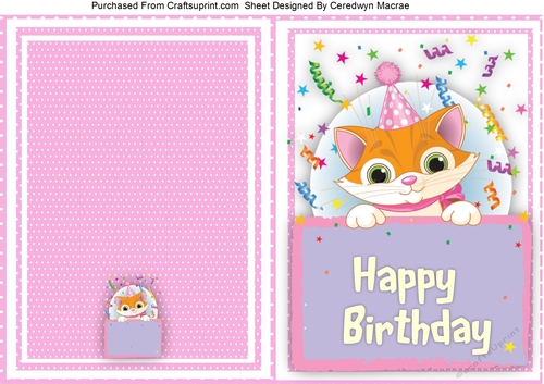 Print Cut and Fold, Happy Birthday Kitty