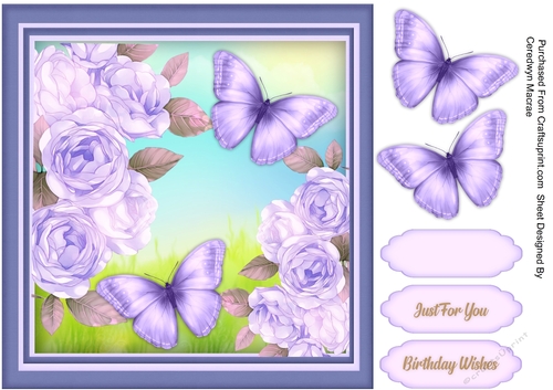 Beautiful Lilac Roses and Butterflies