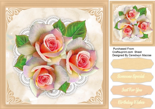Beautiful Pink Roses on lace 