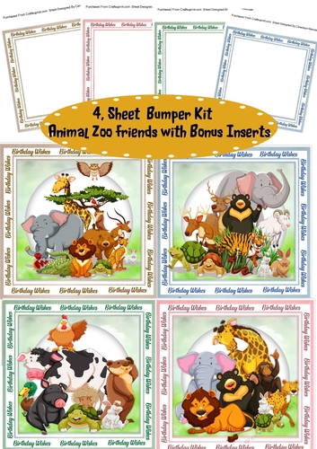 4, Sheet Bumper Kit, Animal Zoo Friends  with Bonus Inserts 