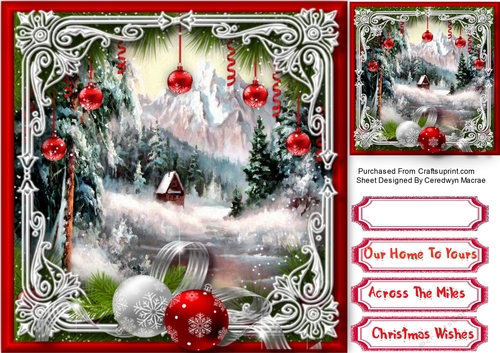 Winter Cabin in Ornate Frame 