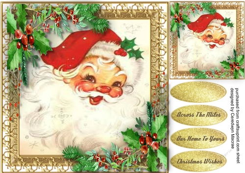 Gorgeous Jolly Santa in Gold Frame 