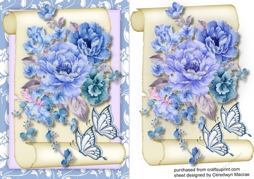 Beautiful Blue Roses on a Scroll Mat
