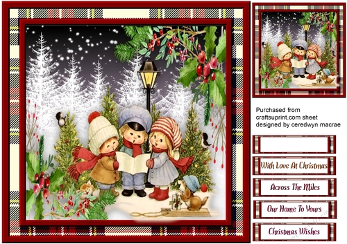 Children Singing in the Snow   in Tartan Frame 