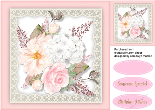 Beautiful Pink  Roses on Lace 