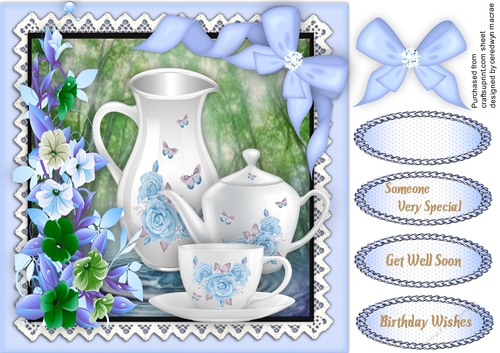 Beautiful Blue Fowers and Teaset