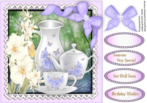 Beautiful White Flowers   and LilacTeaset
