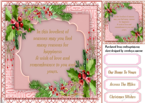Beautiful Holly  and Christmas Verse , pink
