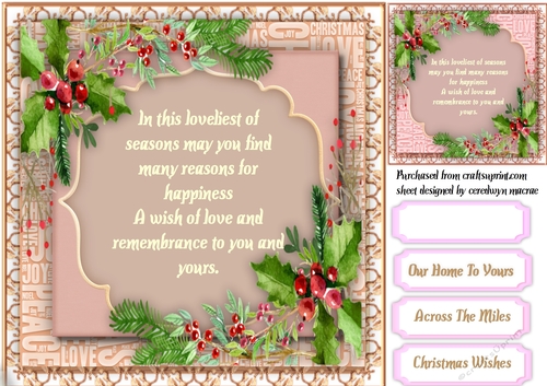Beautiful Holly and Christmas Verse , buff
